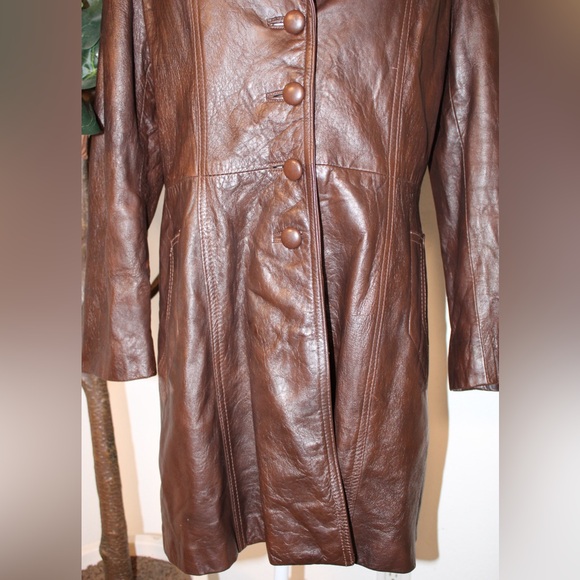 Vintage 1970s Olympic USA Genuine Leather Car Coat / Trench Coat - M/L - Picture 5 of 17